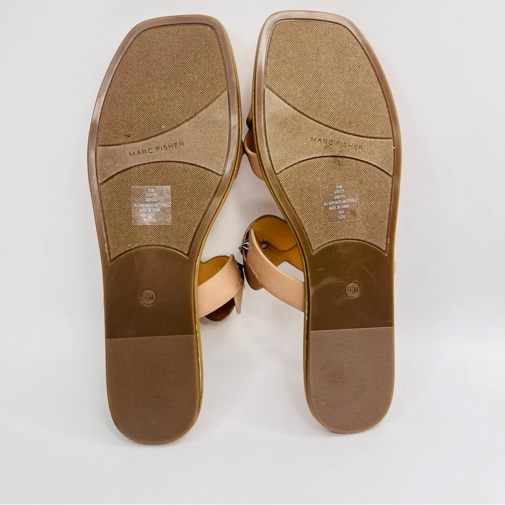 Marc Fisher Bodil Light Natural Tan Silver Studded Slide On Sandal Size …